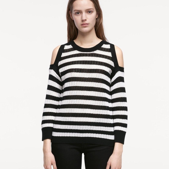 Rag & Bone Tracey Crew Striped cold shoulder pullover top sz S - Picture 2 of 7